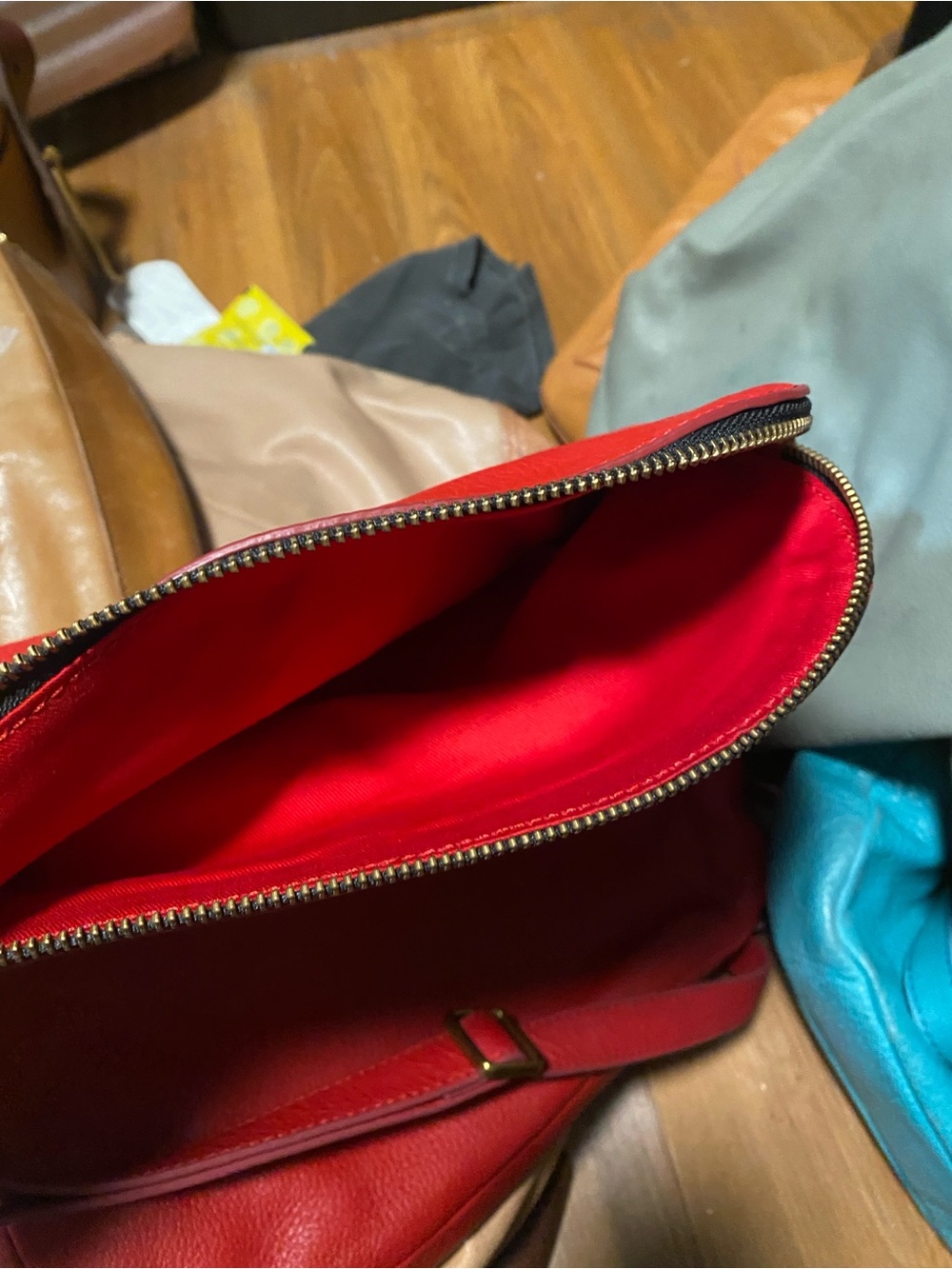 Fossil Red Leather Crossbody with Curved Flap and Gold Accents - Picture 4 of 4